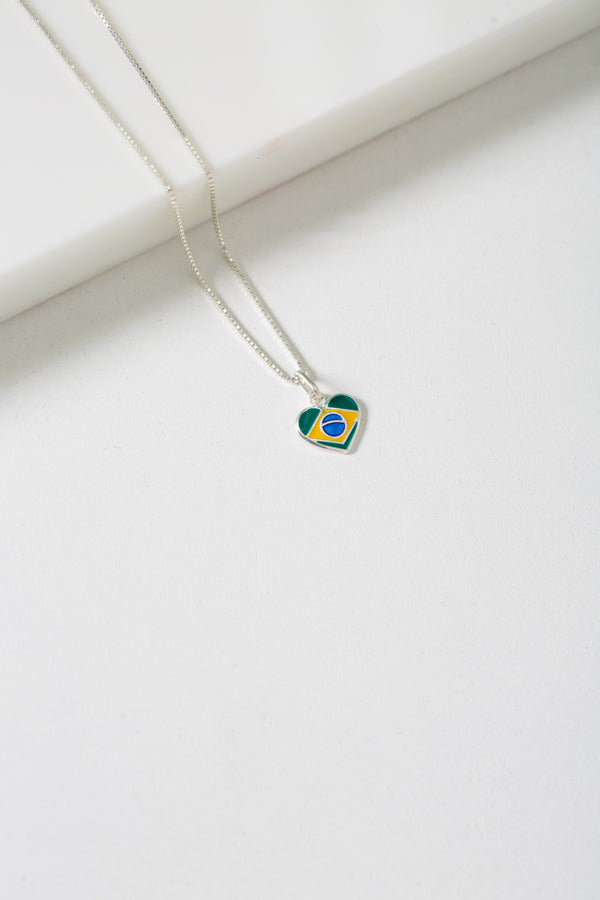 Colar Veneziana em Prata 925 com Pingente Coração Bandeira do Brasil – Kayro Joias