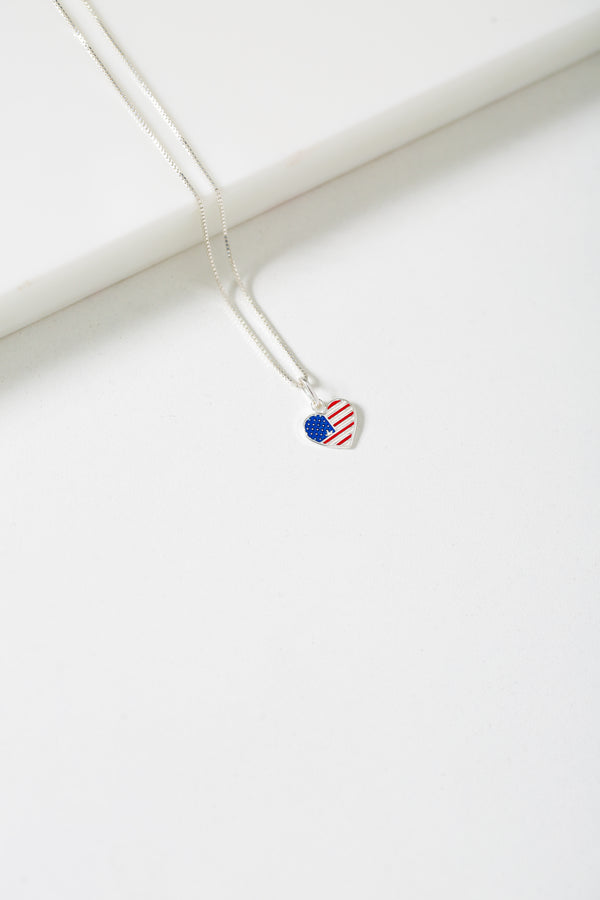 Colar Veneziana em Prata 925 com Pingente Coração Bandeira dos Estados Unidos – Kayro Joias